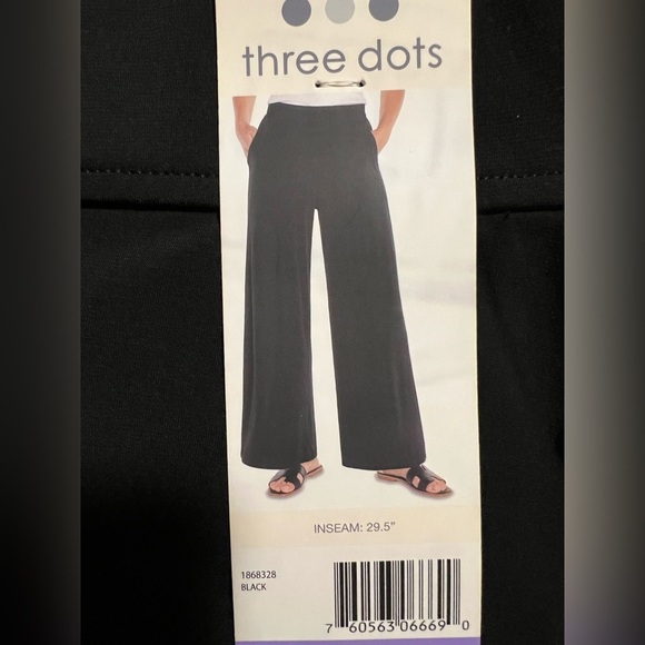 NWT Three Dots Women's Pull-On wide leg black Pant - Picture 5 of 7